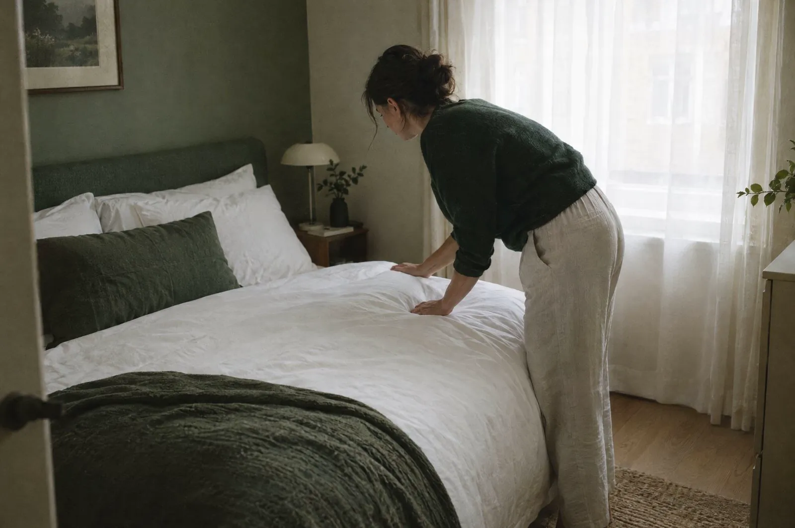 Making a bed with fresh linen in a short stay apartment